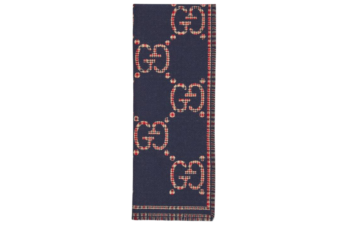GUCCI GG Monogram Classic Wool Knit Scarf Unisex Couples Blue/Red. 660025-4G386-4174 圖 3