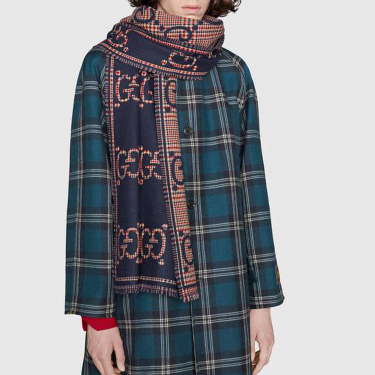 GUCCI GG Monogram Classic Wool Knit Scarf Unisex Couples Blue/Red. 660025-4G386-4174 圖 4