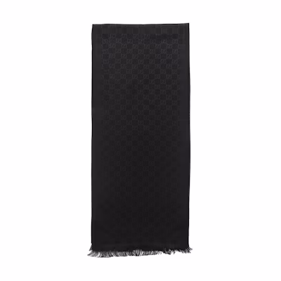 GUCCI GG Monogram Fringe Wool Scarf, Unisex, Black/Grey 544619-4G200-1061