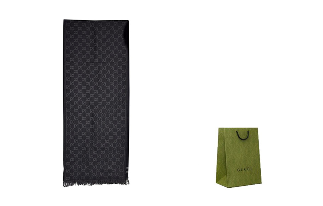 GUCCI GG Monogram Fringe Wool Scarf, Unisex, Black/Grey 544619-4G200-1061 圖 2