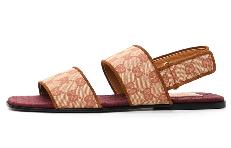 Gucci GG Monogram Slingback Flat Sandals 'Tan Red' 574492-G1710-8371