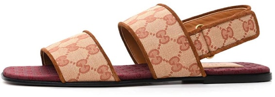 Gucci GG Monogram Slingback Flat Sandals 'Tan Red' 574492-G1710-8371 Gucci GG Monogram Slingback Flat Sandals 'Tan Red' 574492-G1710-8371