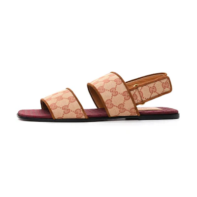 Gucci GG Monogram Slingback Flat Sandals 'Tan Red'