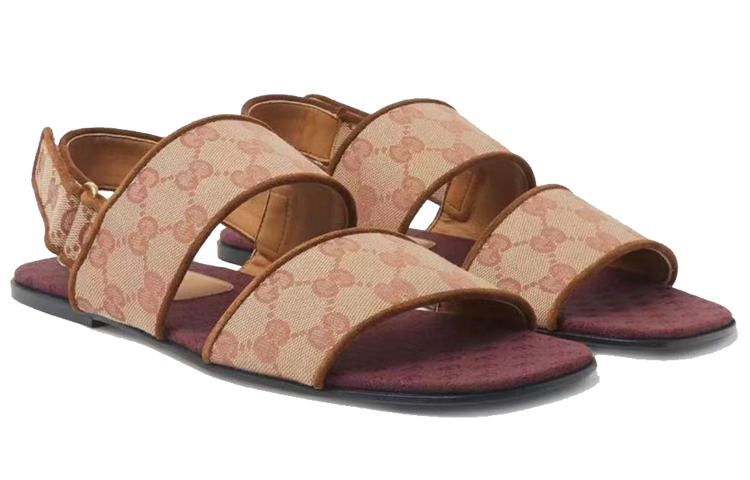 Order Gucci GG Monogram Slingback Flat Sandals 'Tan Red' 574492-G1710-8371