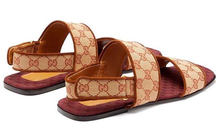 Lookbook Gucci GG Monogram Slingback Flat Sandals 'Tan Red' 574492-G1710-8371