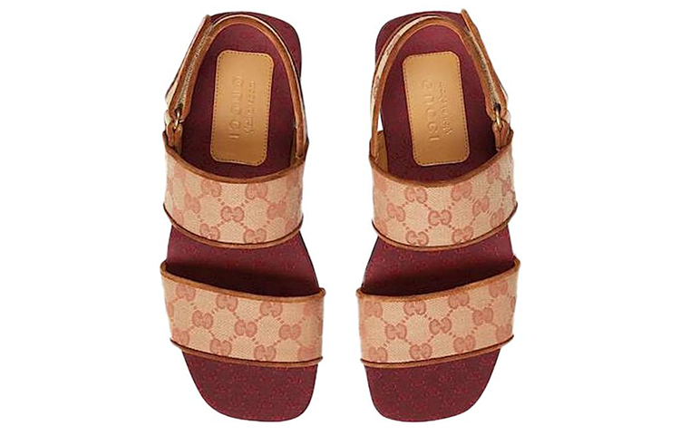 Shop Gucci GG Monogram Slingback Flat Sandals 'Tan Red' 574492-G1710-8371