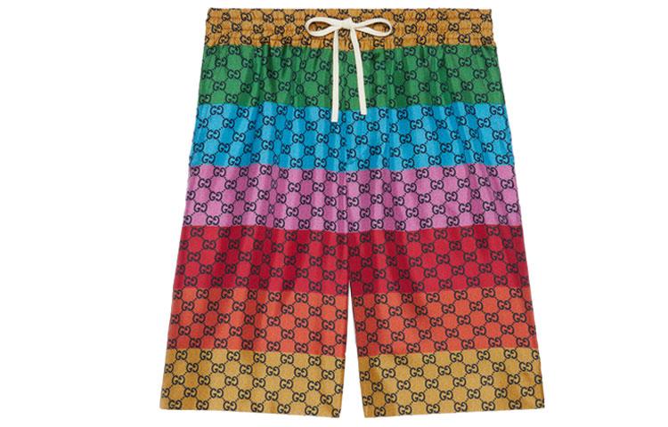 Gucci GG Multicolor Logo Printed Mid Waist Relaxed Fit Shorts for Men 654859-ZAG1L-4206