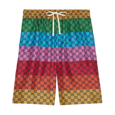 Gucci GG Multicolor Logo Printed Mid Waist Relaxed Fit Shorts for Men 654859-ZAG1L-4206