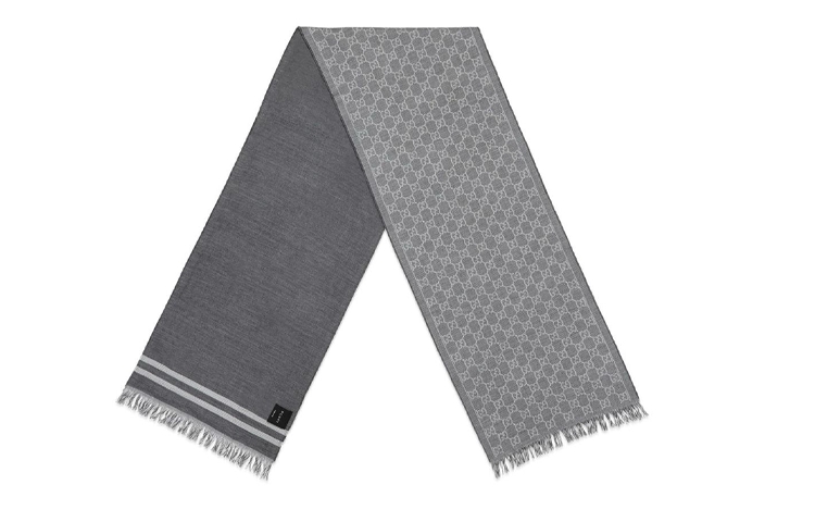 GUCCI GG Pattern Jacquard Wool Scarf Unisex Grey 5446194G2001263-GREY