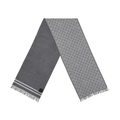 GUCCI GG Pattern Jacquard Wool Scarf Unisex Grey 5446194G2001263-GREY