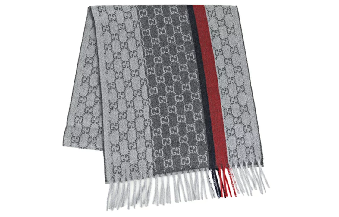 GUCCI GG Pattern Print Grey Knitted Scarf Unisex Couple Style 391530-G944-1274
