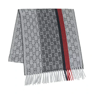 GUCCI GG Pattern Print Grey Knitted Scarf Unisex Couple Style 391530-G944-1274