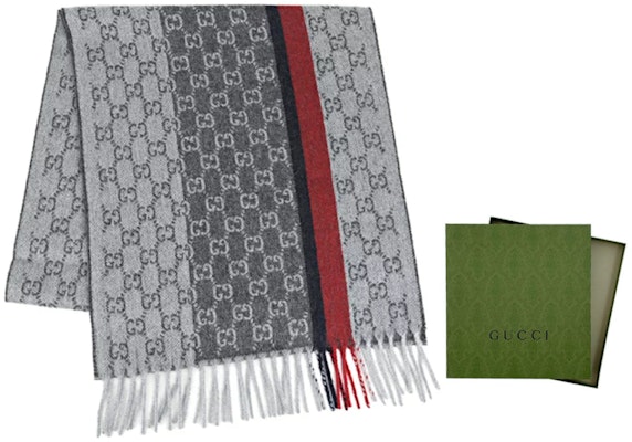 GUCCI GG Pattern Print Grey Knitted Scarf Unisex Couple Style 391530-G944-1274 Shop GUCCI GG Pattern Print Grey Knitted Scarf Unisex Couple Style 391530-G944-1274