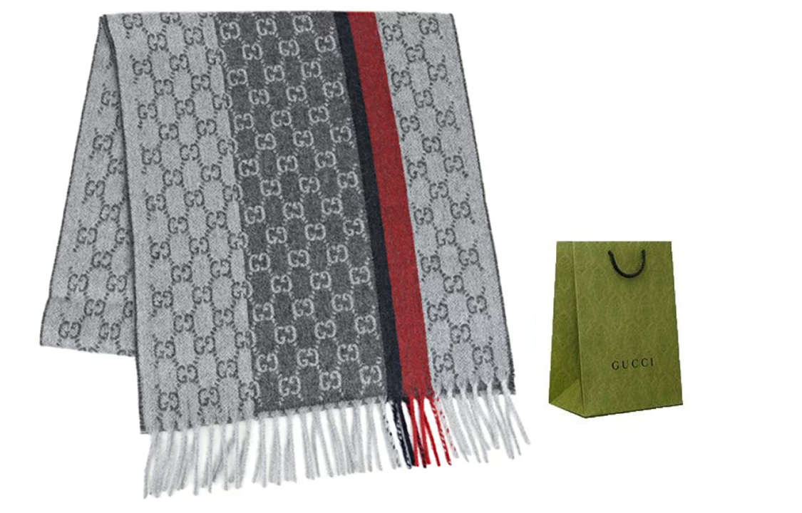 Purchase GUCCI GG Pattern Print Grey Knitted Scarf Unisex Couple Style 391530-G944-1274