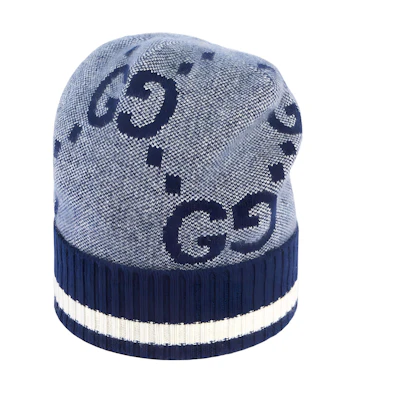 GUCCI GG Pattern Ribbed Trim Striped Cashmere Knit Beanie for Men. 676827-4GABX-4178