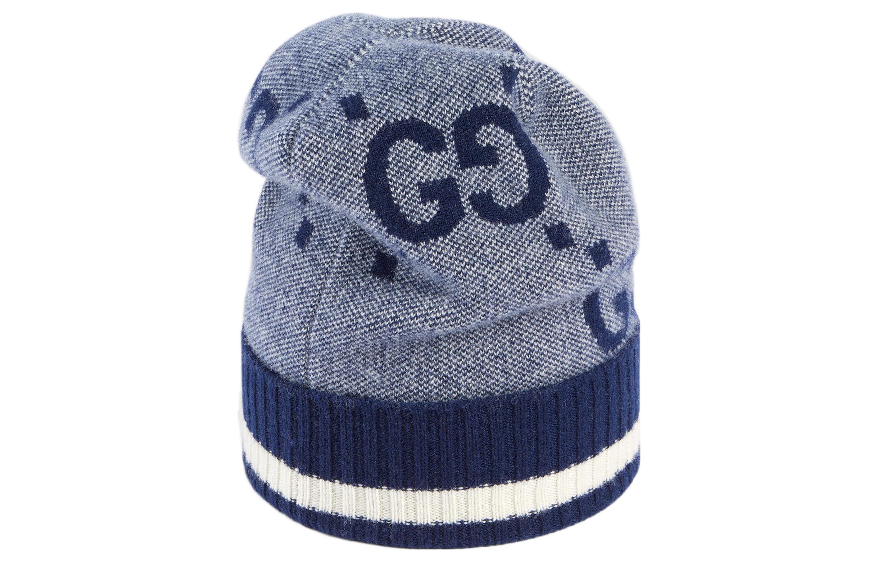 Shop GUCCI GG Pattern Ribbed Trim Striped Cashmere Knit Beanie for Men. 676827-4GABX-4178