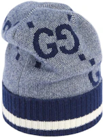 Shop GUCCI 男士GG圖案條紋邊羊絨針織帽 676827-4GABX-4178