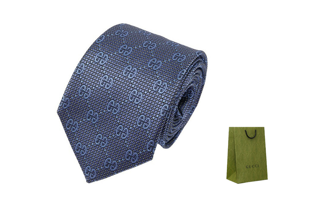 GUCCI GG Pattern Silk Tie Blue with Gift Box 408865-4E002-4369 圖 2