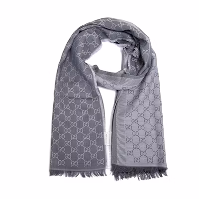 GUCCI GG Pattern Tassel Wool Scarf Unisex Couples Gray 282390-3G704-1962