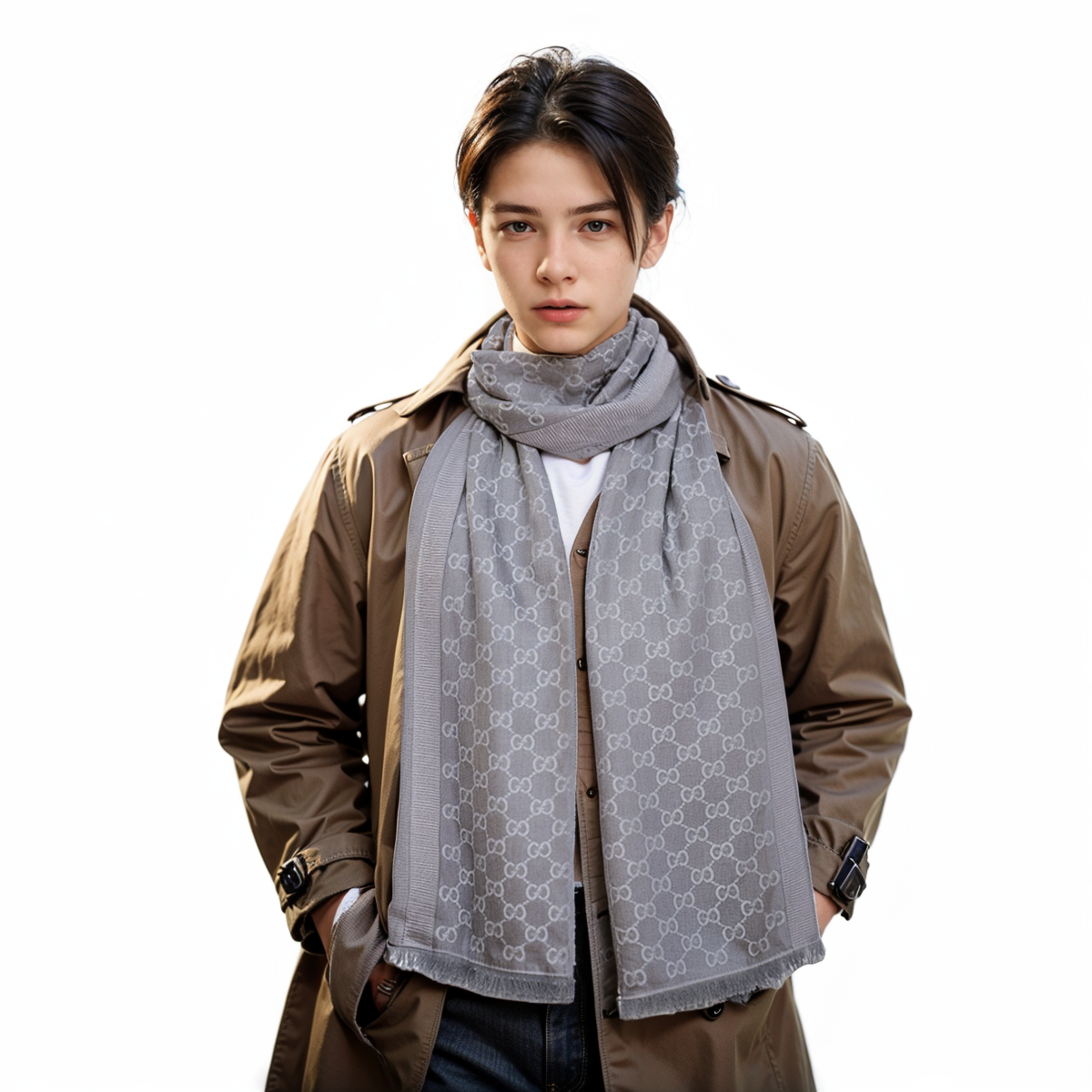 GUCCI GG Pattern Tassel Wool Scarf Unisex Couples Gray 282390-3G704-1962 圖 4