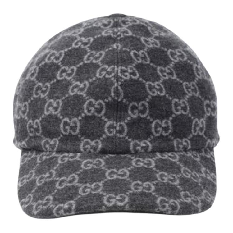 Shop GUCCI GG图案羊毛棒球帽 深灰/灰色 7928274HBBU1060