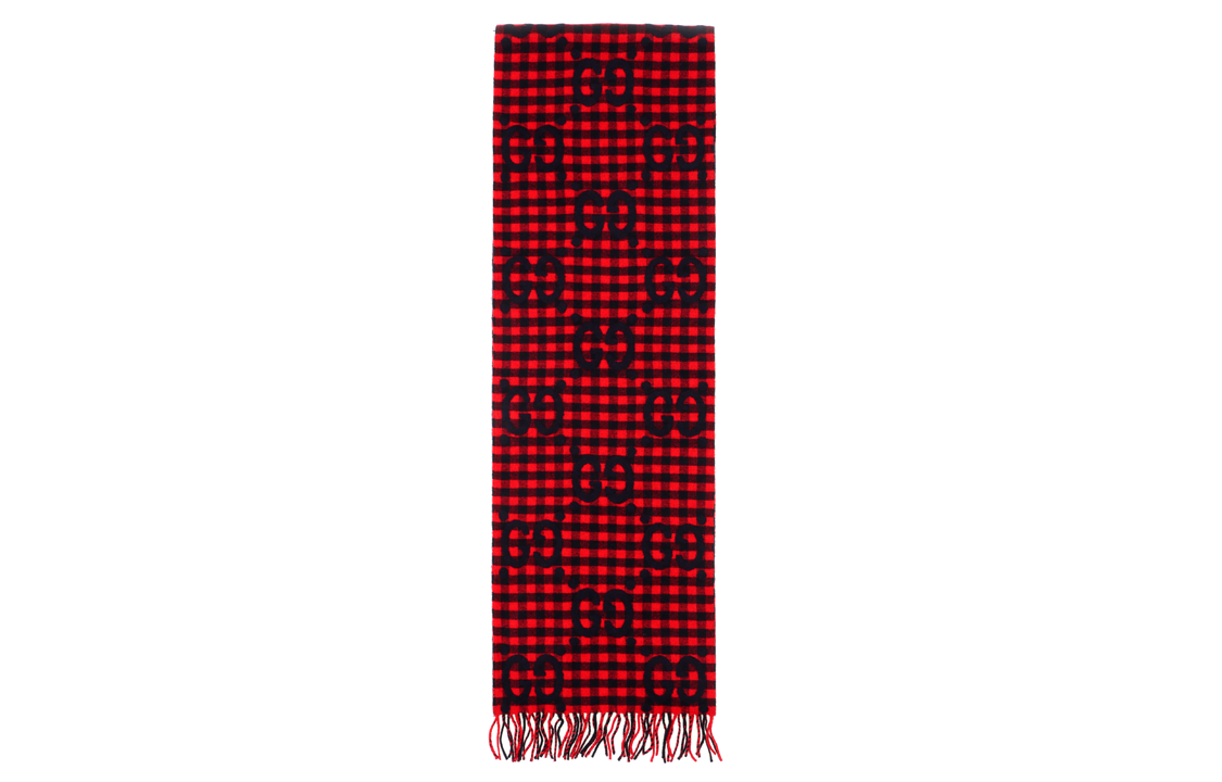 GUCCI GG Print Tassel Wool Scarf for Men Red 644365-4G718-6468 圖 2