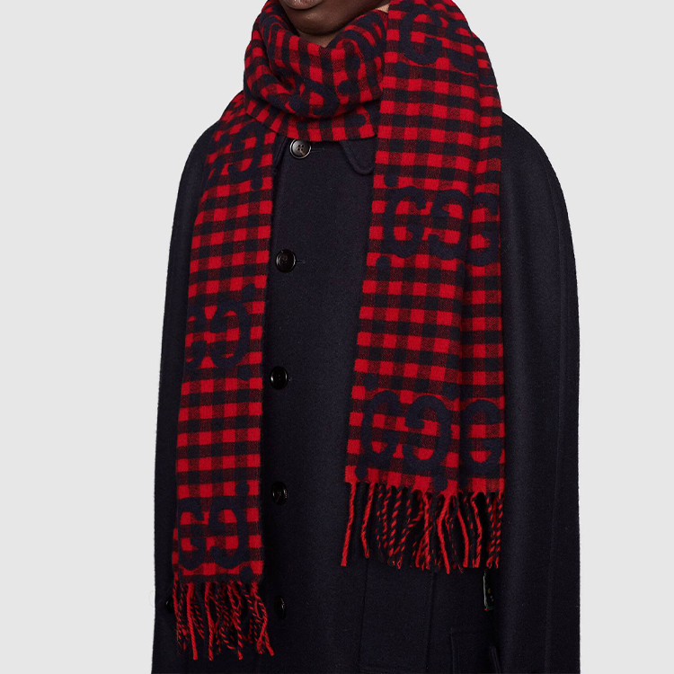 GUCCI GG Print Tassel Wool Scarf for Men Red 644365-4G718-6468 圖 5