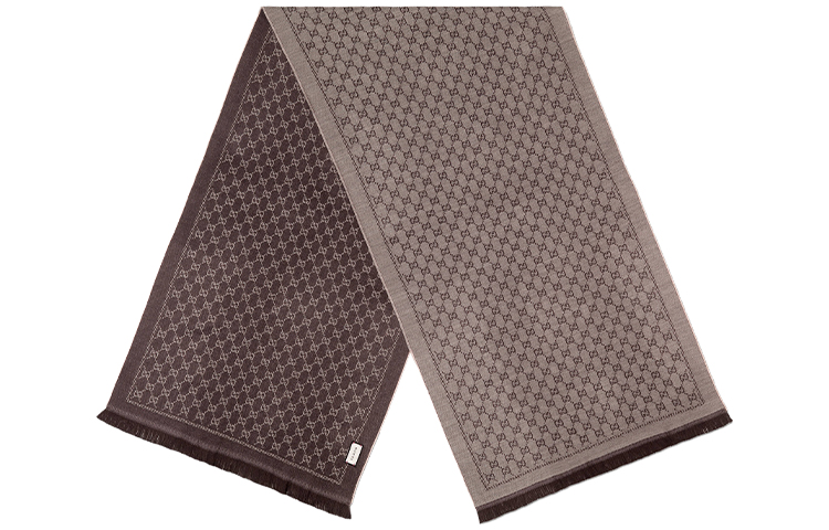 GUCCI GG Reversible Jacquard Wool Scarf Fringe Unisex 411115-3G200-9764