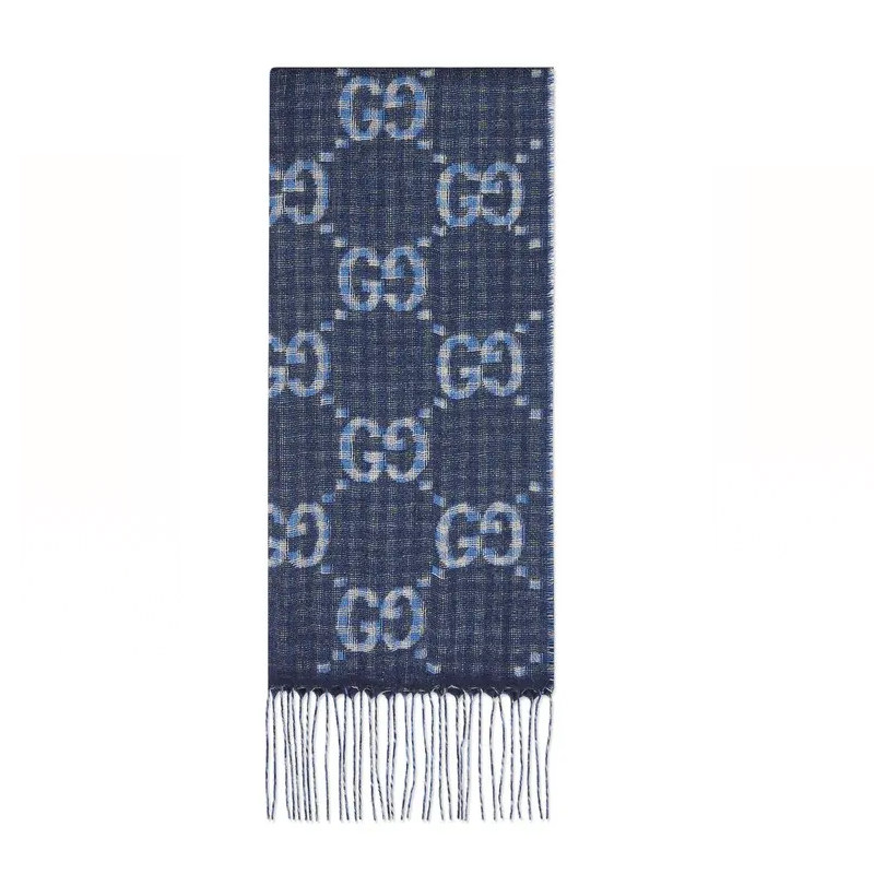 GUCCI GG Ribbed Knit Wool Scarf for Men in Blue. 7656224G2004978