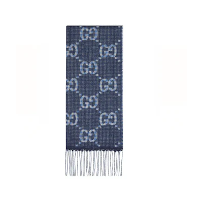 GUCCI GG Ribbed Knit Wool Scarf for Men in Blue. 7656224G2004978