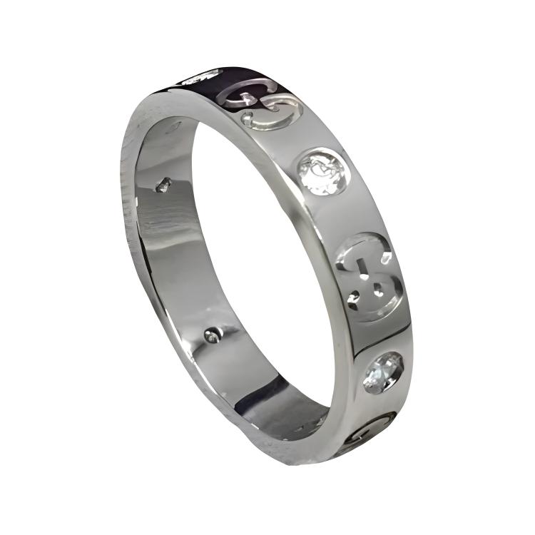 GUCCI GG Running Diamond 18k White Gold Ring Unisex Silver 660072-J8568-9066