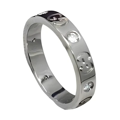 GUCCI GG Running Diamond 18k White Gold Ring Unisex Silver 660072-J8568-9066