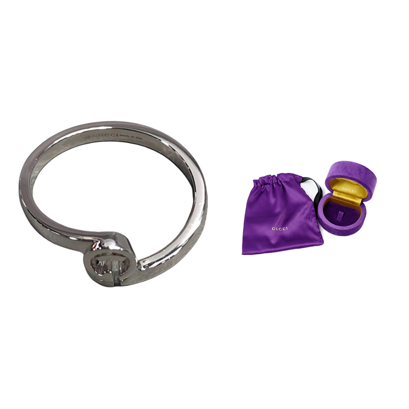 GUCCI GG Running Double G Simple 18K White Gold Unisex Ring 457122-J8502-9000