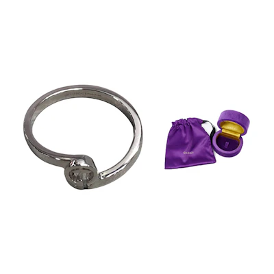 GUCCI GG Running Double G Simple 18K White Gold Unisex Ring 457122-J8502-9000