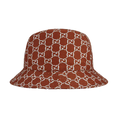 GUCCI GG Series Lame Logo Wool Jacquard Bucket Hat Unisex Rust Red 631951-3HK74-2500