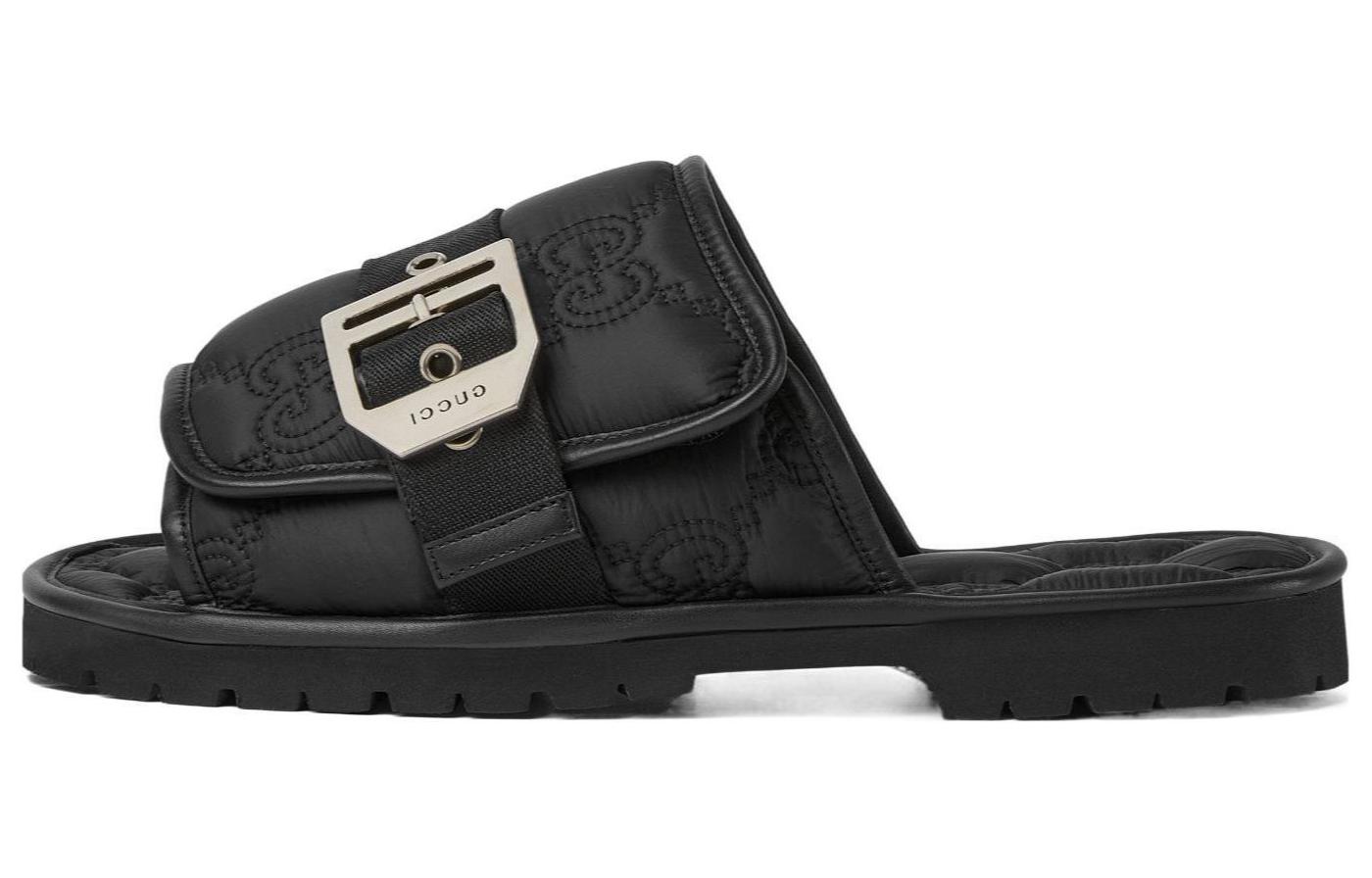 Buy 古驰 黑色皮革拖鞋 776792-FACL5-1000