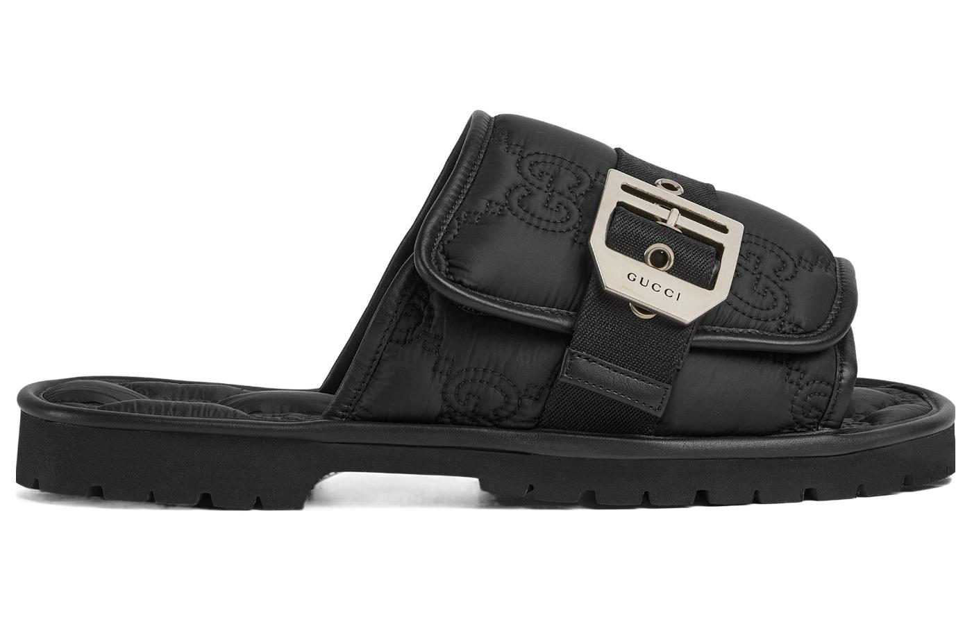 Order 古驰 黑色皮革拖鞋 776792-FACL5-1000