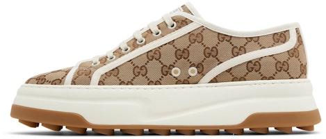 GUCCI古馳 帆布緞面 低幫綁帶 時尚運動鞋 5.5cm 男款 白棕 Lookbook GUCCI古馳 帆布緞面 低幫綁帶 時尚運動鞋 5.5cm 男款 白棕