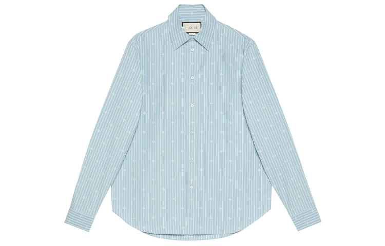 Gucci GG Stripe Long Sleeve Cotton Shirt Men Light Blue 625888-ZAFXS-4421