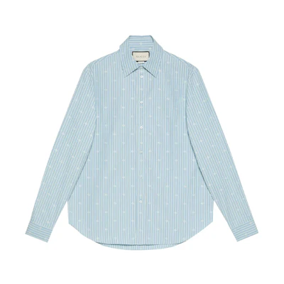 Gucci GG Stripe Long Sleeve Cotton Shirt Men Light Blue 625888-ZAFXS-4421