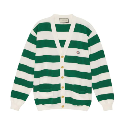 Gucci GG Striped V-Neck Button-Up Knit Sweater Men Green 626051-XKBE5-9068