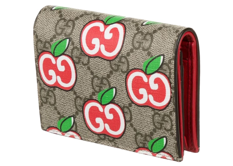 Gucci GG Supreme Monogram Apple Card Case Wallet Brown