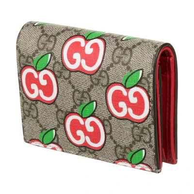 Gucci GG Supreme Monogram Apple Card Case Wallet Brown