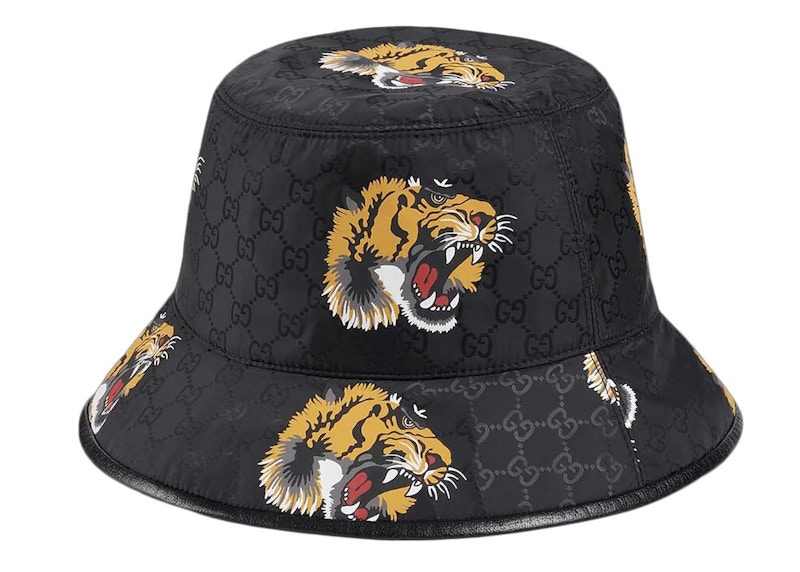 Gucci GG Tiger Print Bucket Hat Black