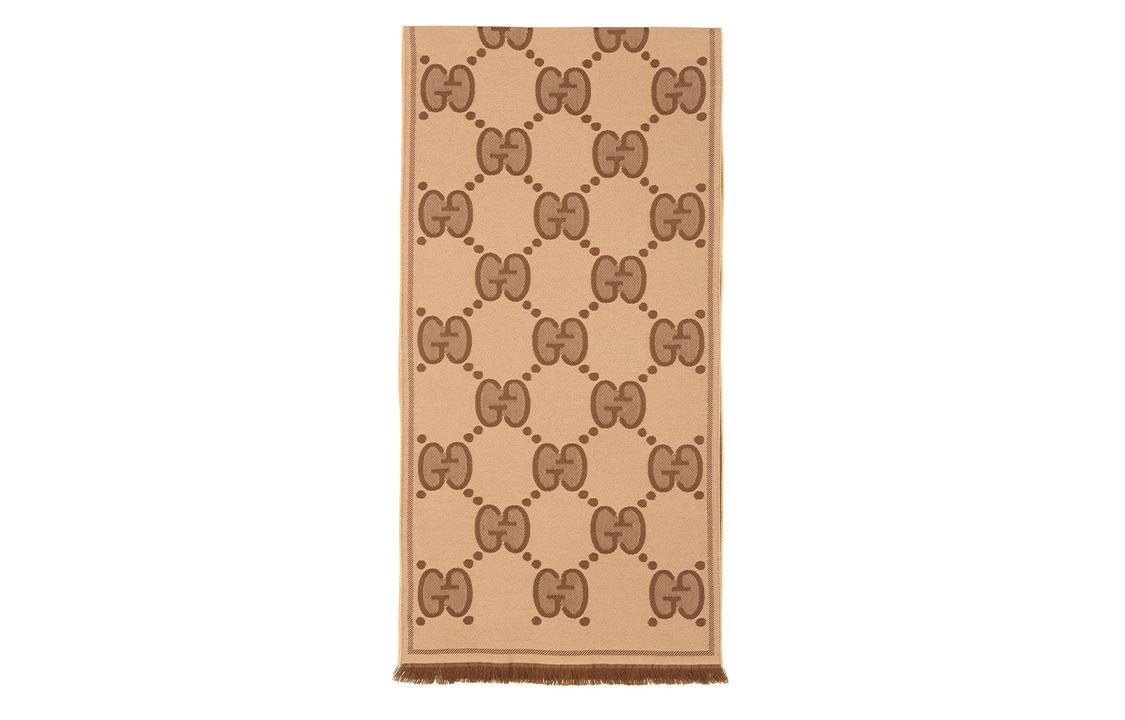 GUCCI GG Wool Jacquard Scarf Unisex Couple's Brown/Beige 581537-3G200-9764 圖 3