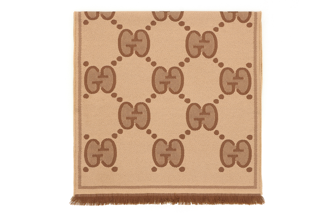 GUCCI GG Wool Jacquard Scarf Unisex Couple's Brown/Beige 581537-3G200-9764 圖 5