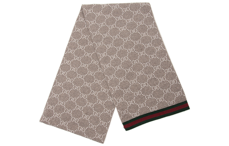 GUCCI GG Wool Scarf Grey/Beige Unisex Red Green Stripe Couples Edition 325806-3G206-2878 圖 2