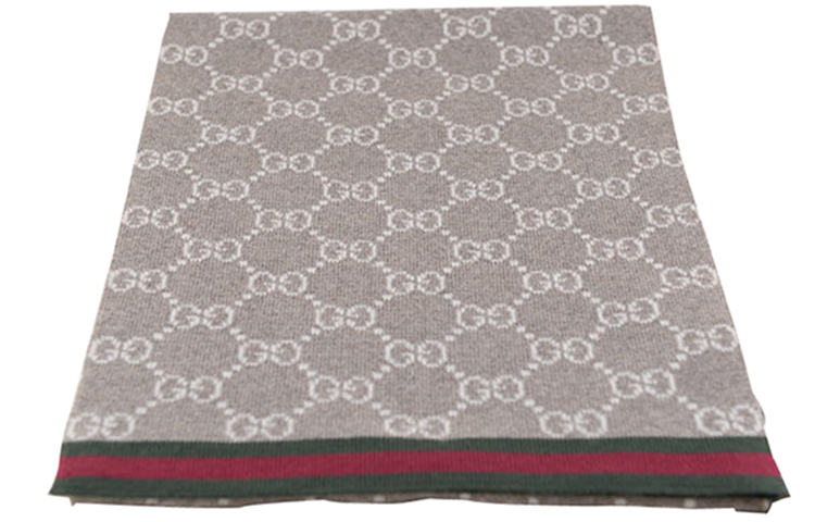 GUCCI GG Wool Scarf Grey/Beige Unisex Red Green Stripe Couples Edition 325806-3G206-2878 圖 4