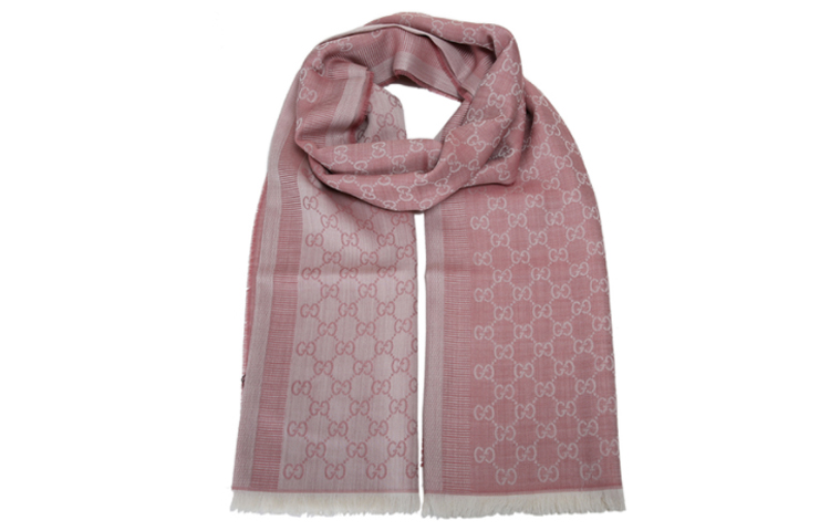 GUCCI GG Wool Scarf with Tassels Pink Unisex情侣款 282390-3G704-6978