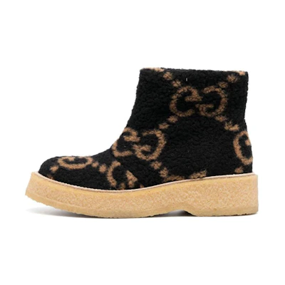 Gucci GG Supreme Faux-shearling Boots Beige 'Black'
